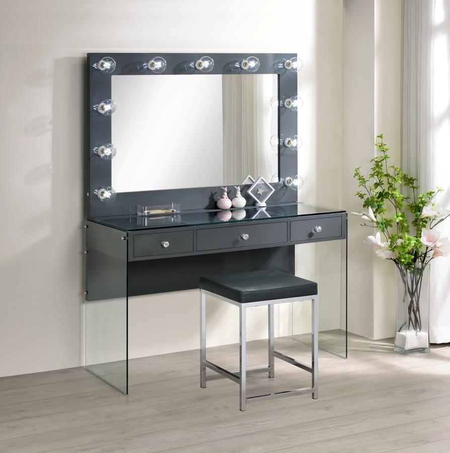 Coaster Fine Furniture Afshan - Upholstered Square Padded Vanity Stool - Chrome | Meri Furniture