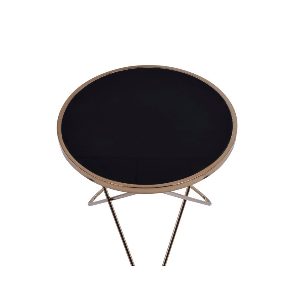 ACME Update your living room with a functional art piece. The Valora end table uses a mid-century inspired base and supports a framed frosted glass top. The collection works well as an eclectic feel. | Meri Furniture