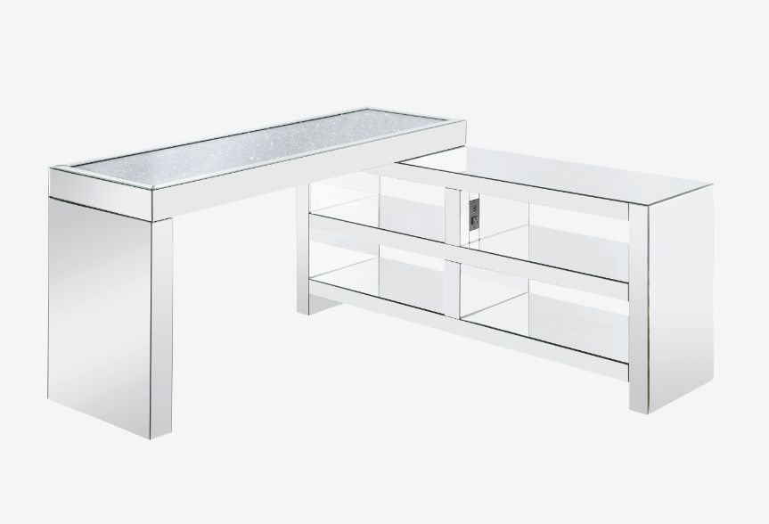 ACME Noralie - Desk - Clear Glass, Mirrored & Faux Diamonds - 32" | Meri Furniture