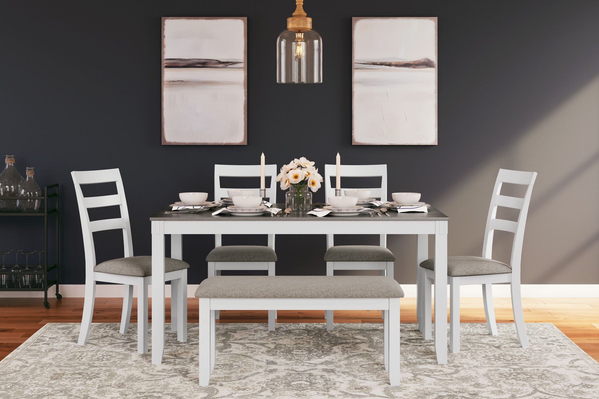 Signature Design by Ashley® Stonehollow - White / Gray - Rectangular Drm Table Set (Set of 6) | Meri Furniture