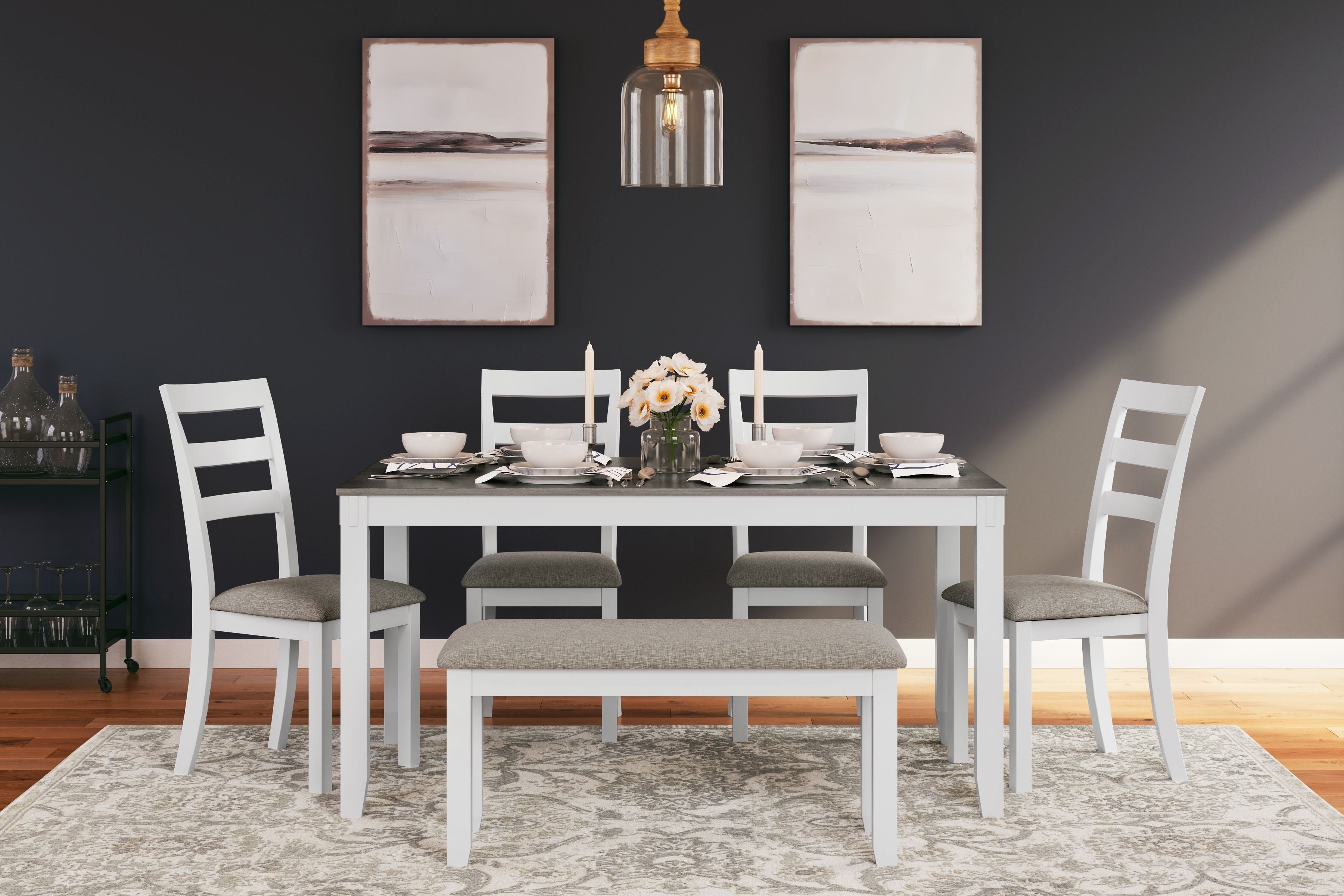 Signature Design by Ashley® Stonehollow - White / Gray - Rectangular Drm Table Set (Set of 6) | Meri Furniture