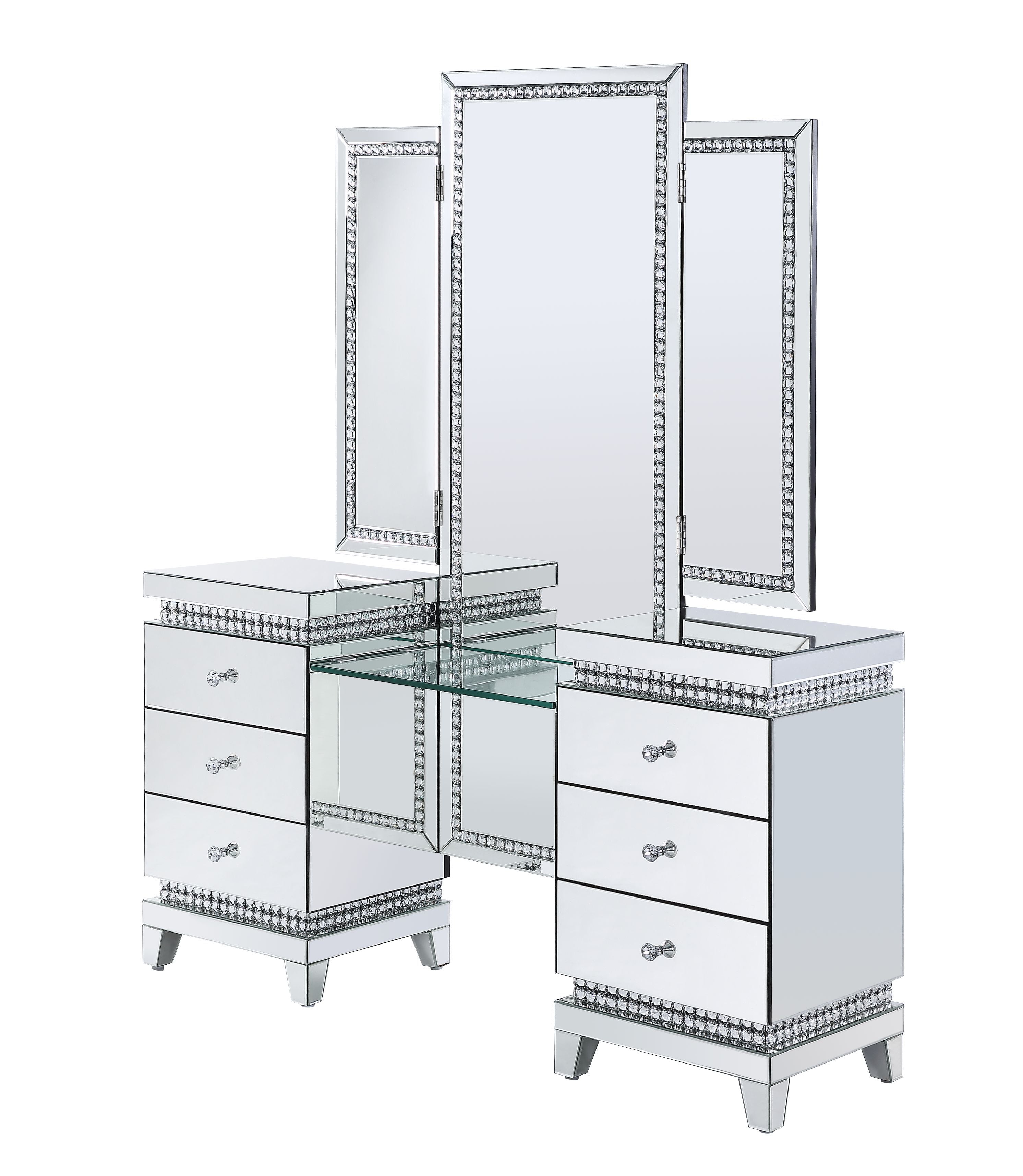 ACME Lotus - Vanity Desk - Mirrored & Faux Crystals | Meri Furniture