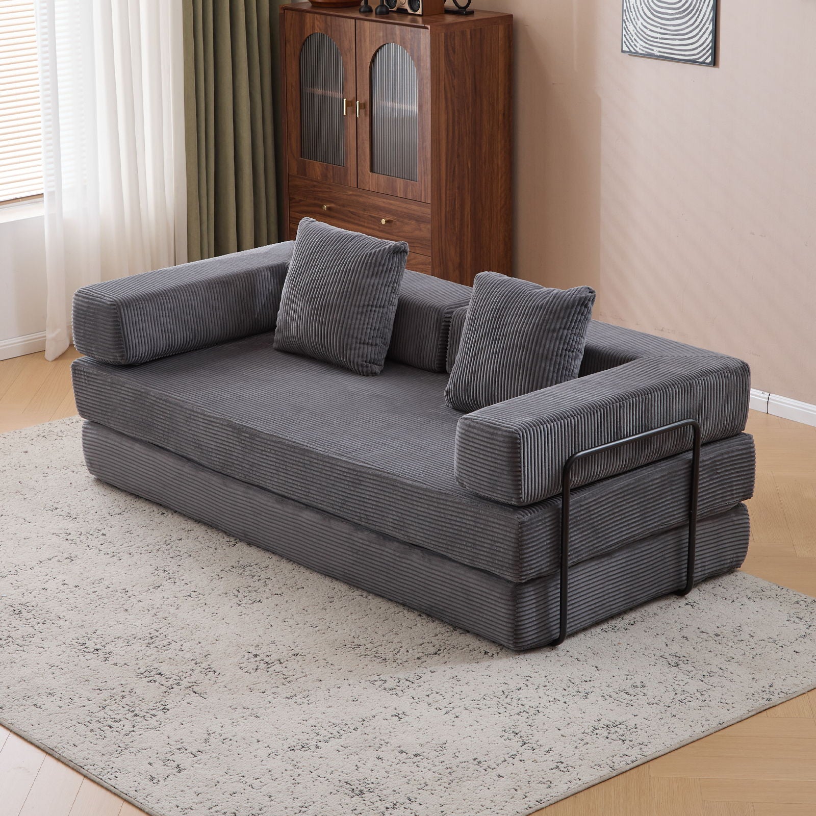 Floor Couch, Convertible Floor Sofa Bed With Pillow Back Support Armrest