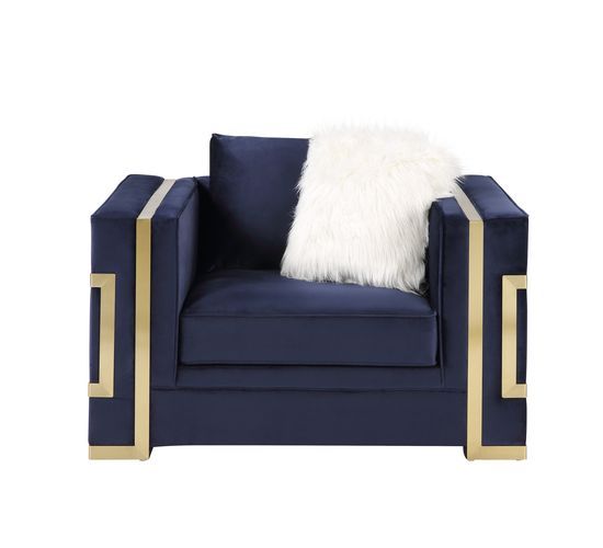 ACME Virrux - Chair - Blue Velvet & Gold Finish | Meri Furniture