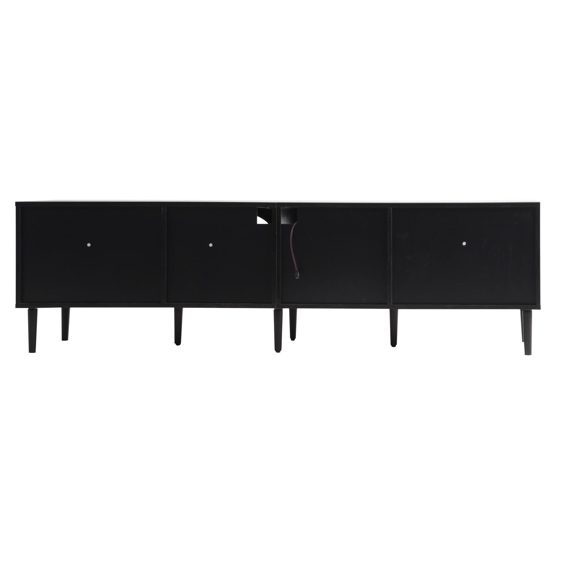 Rattan TV Stand With 3 Cabinets & 2 Drawers, Rattan-Inspired Media Console Table For Tvs Up To 80'', LED Light Entertainment Center, TV Cabinet For Living Room - Black