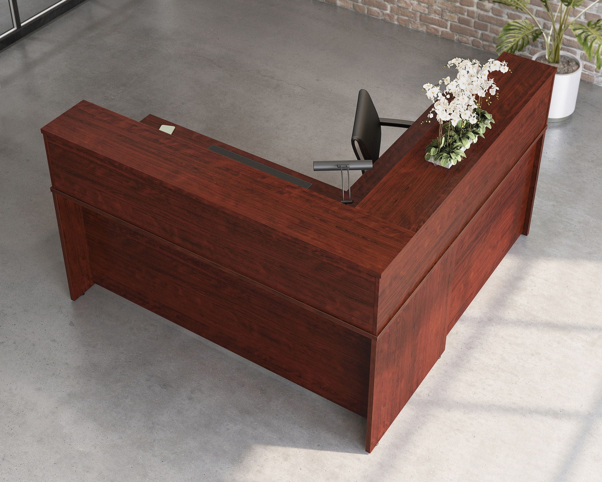 Reception Desktop Hutch in Classic Cherry