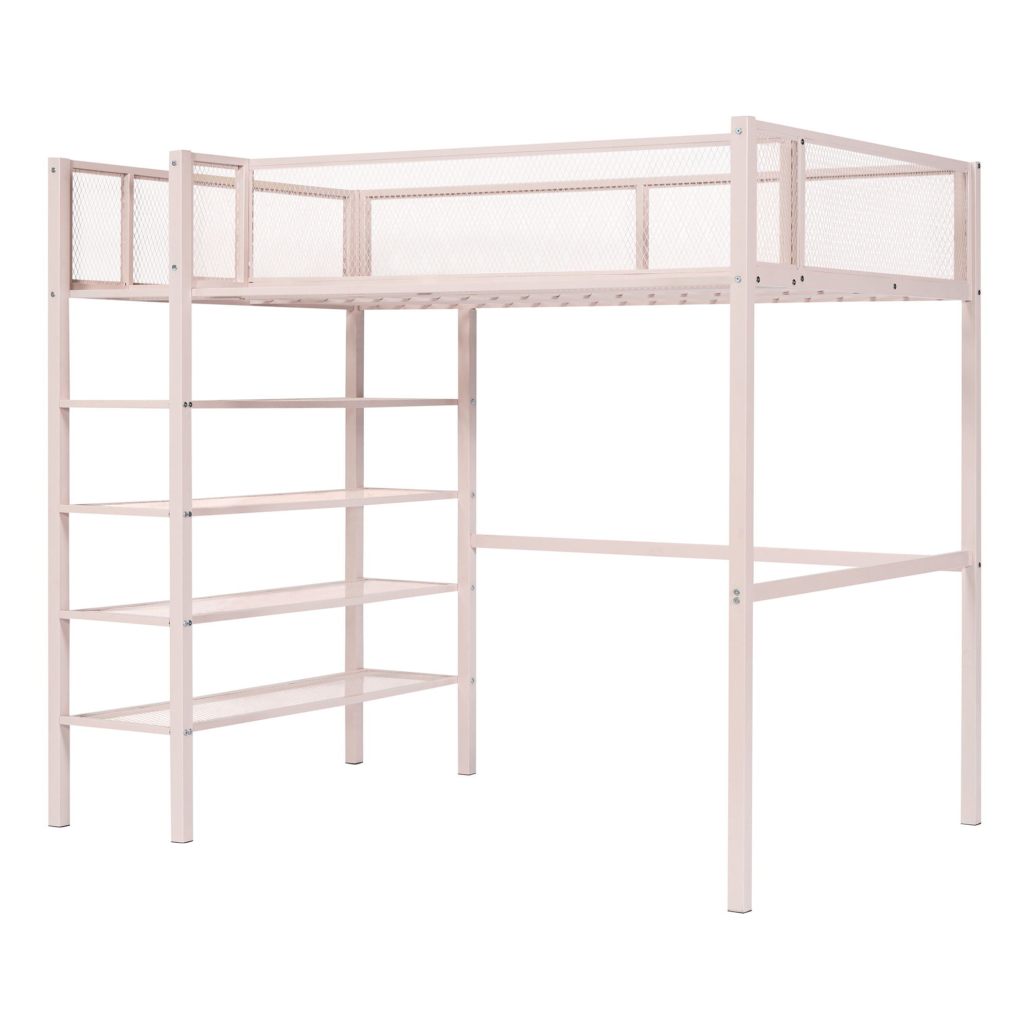 Loft Bed With 4 Tier Shelves And Storage