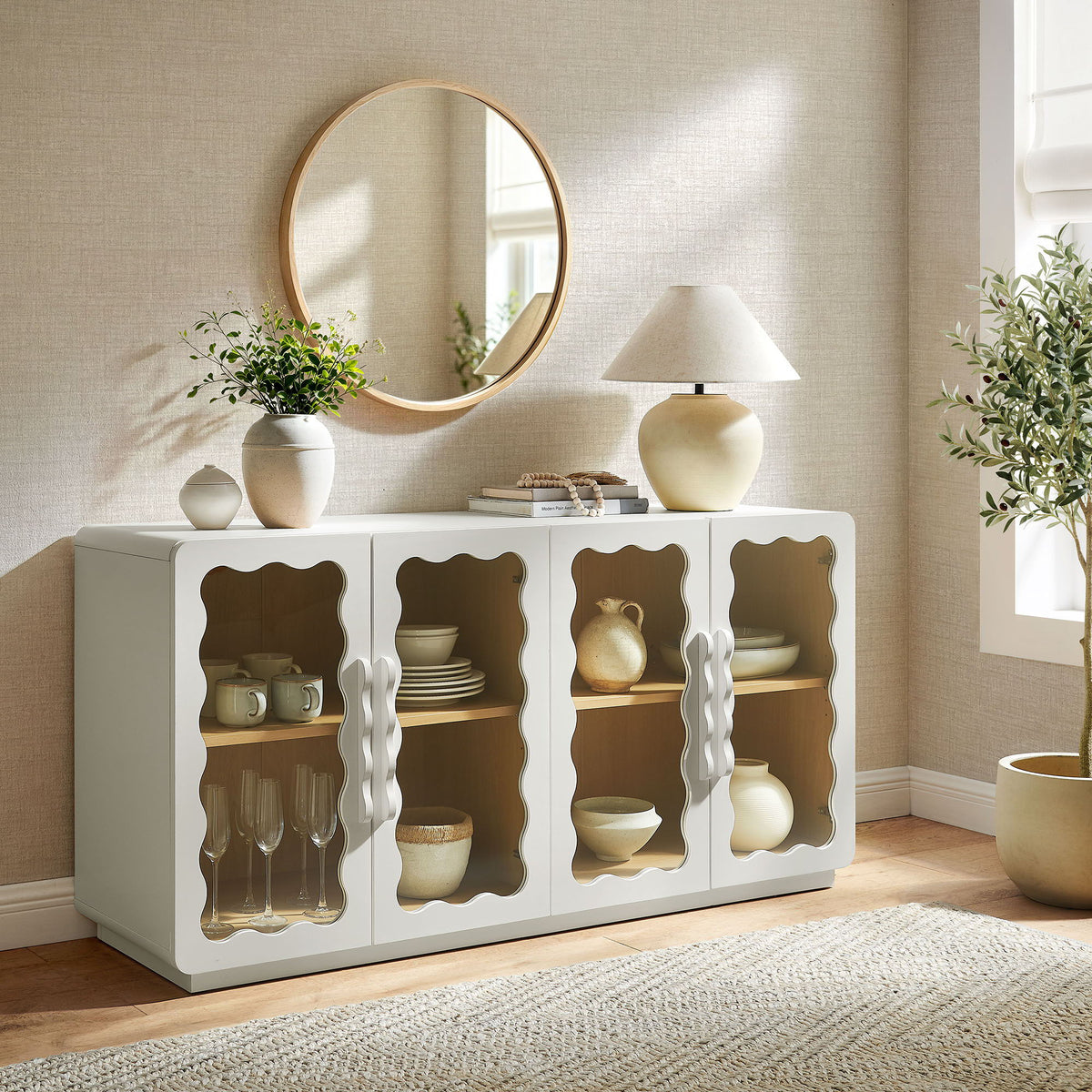 Rory 62 Inch Four-Door Scalloped Glass Sideboard by Modway