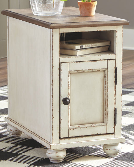 Ashley Furniture Realyn - White / Brown - Chair Side End Table - Ac / Usb | Meri Furniture