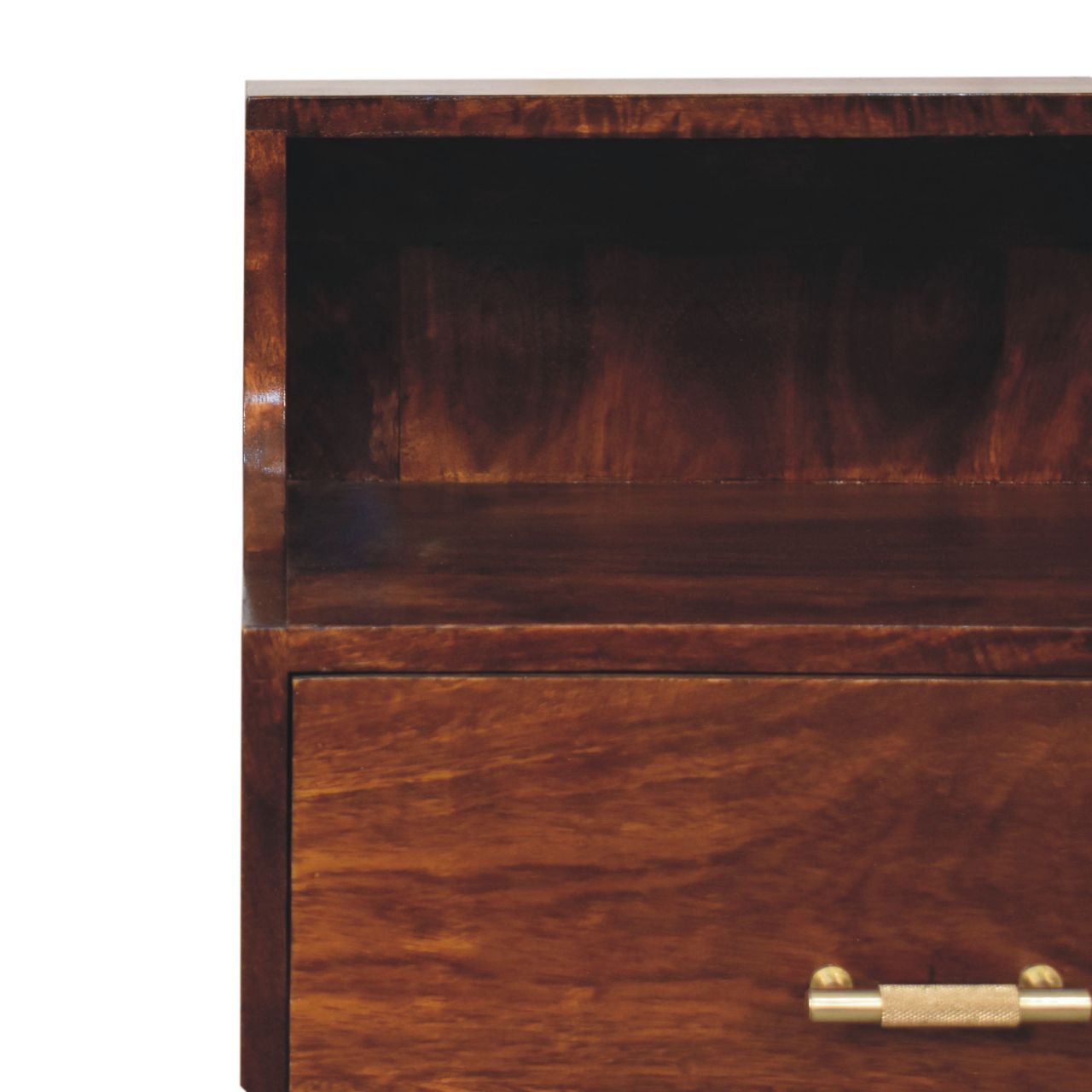 T Bar Raised Back Bedside Table - Chestnut