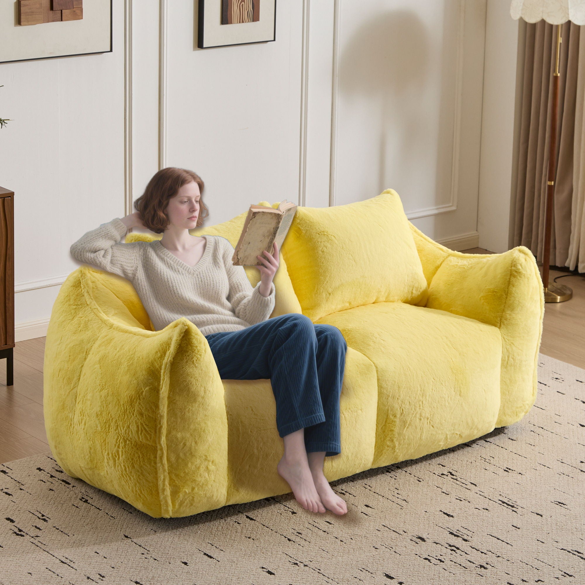 Giant Bean Bag Couch, Ultra Soft Fluffy Loveseat For Living Room