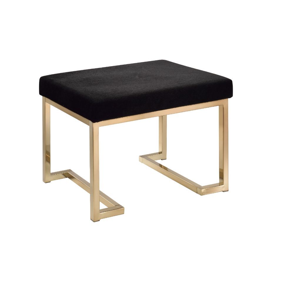 ACME Boice - Ottoman - Black Fabric & Champagne | Meri Furniture