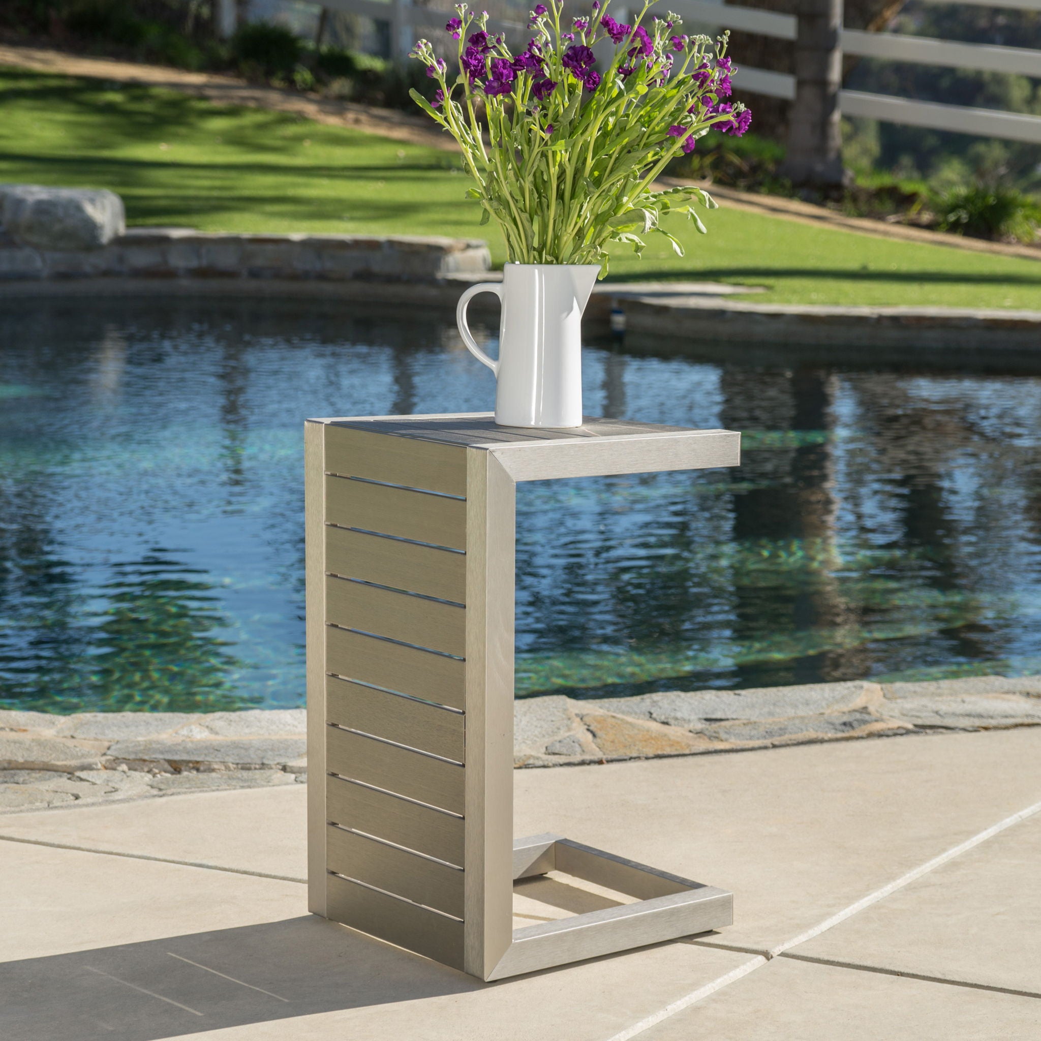 Aluminum Outdoor C - Shaped Side Table For Patio
