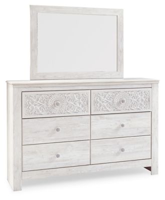 Signature Design by Ashley® Paxberry - Whitewash - Dresser, Mirror - Medallion Drawer Pulls | Meri Furniture