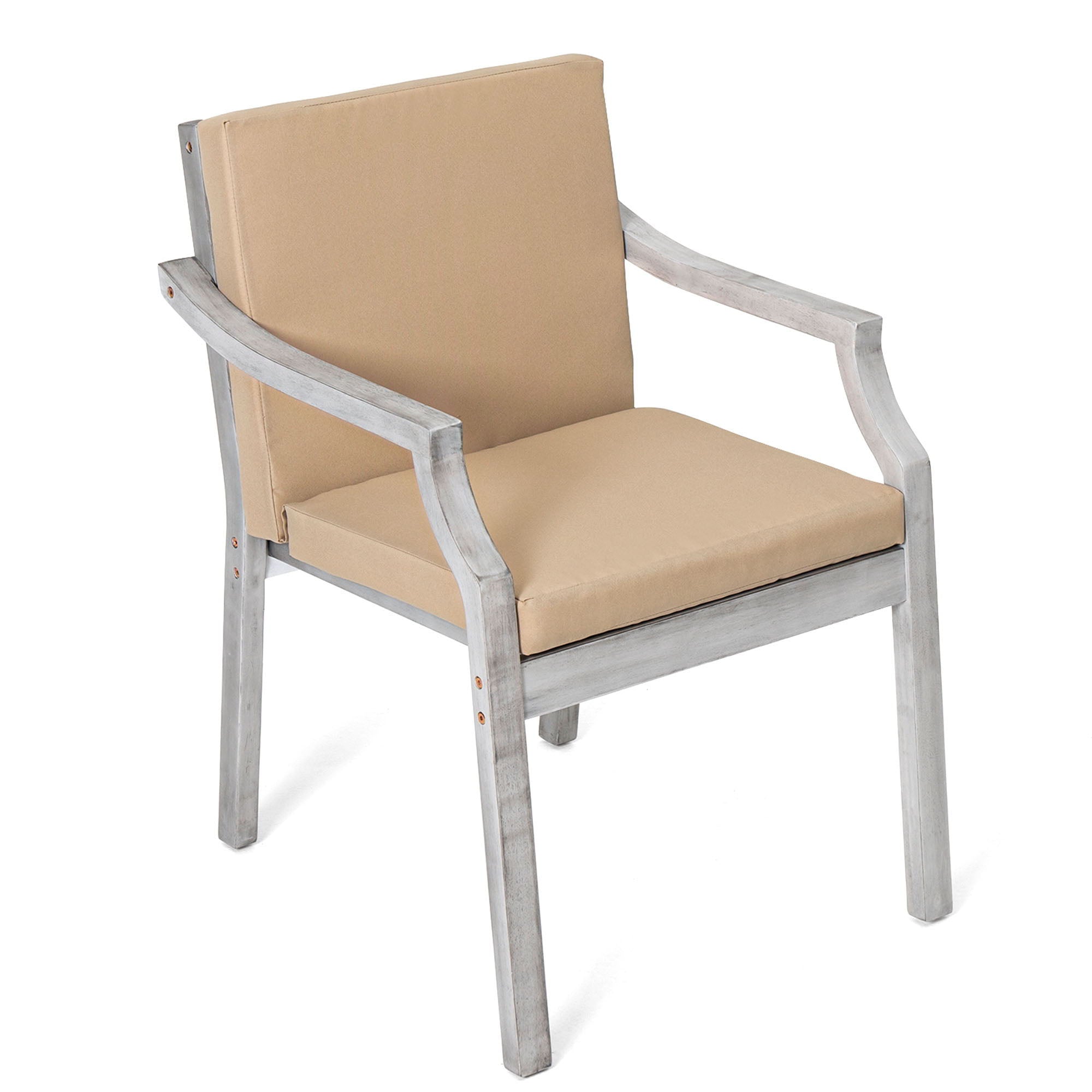 6 Person Outdoor Wooden Dining Set With Umbrella Hole And Removable Cushions For Patio - Gray