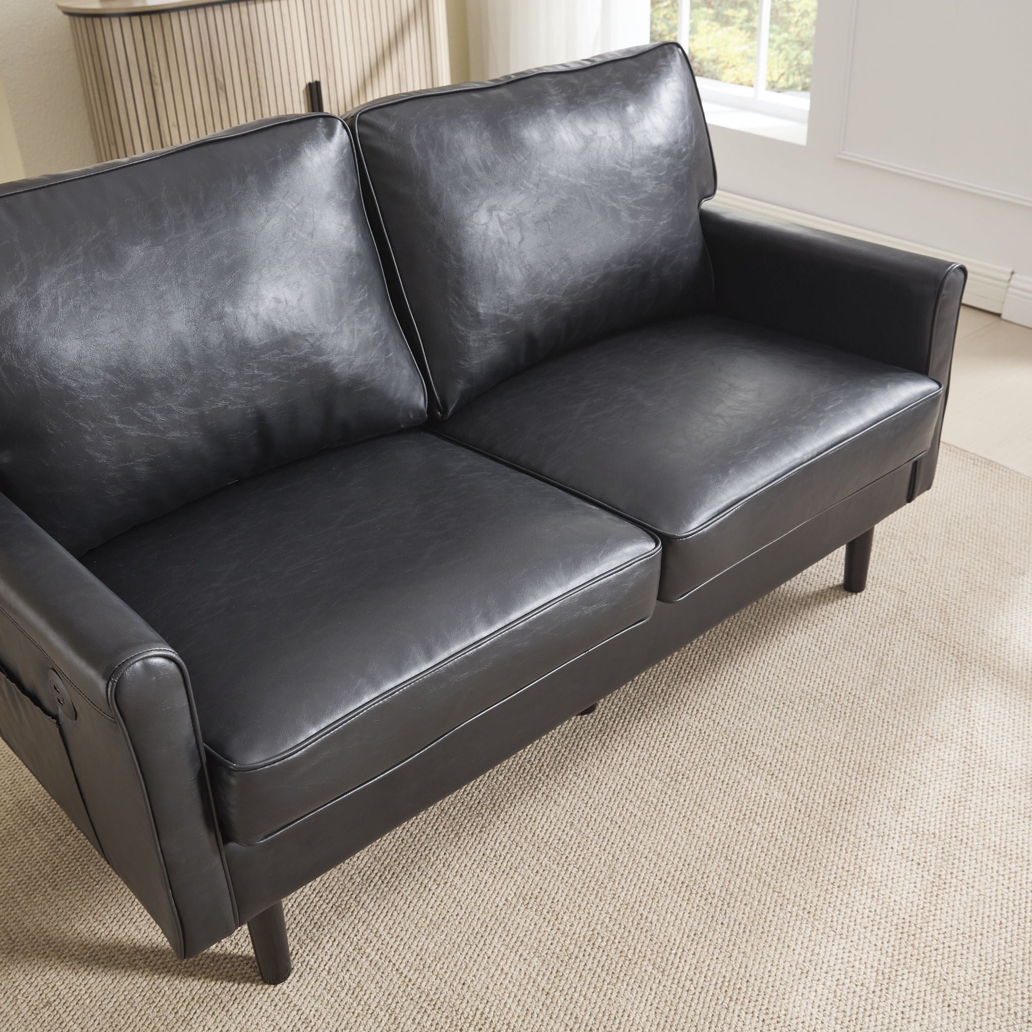 Mid Century Modern Loveseat Sofa With USB Ports, Removable Pillow Cover