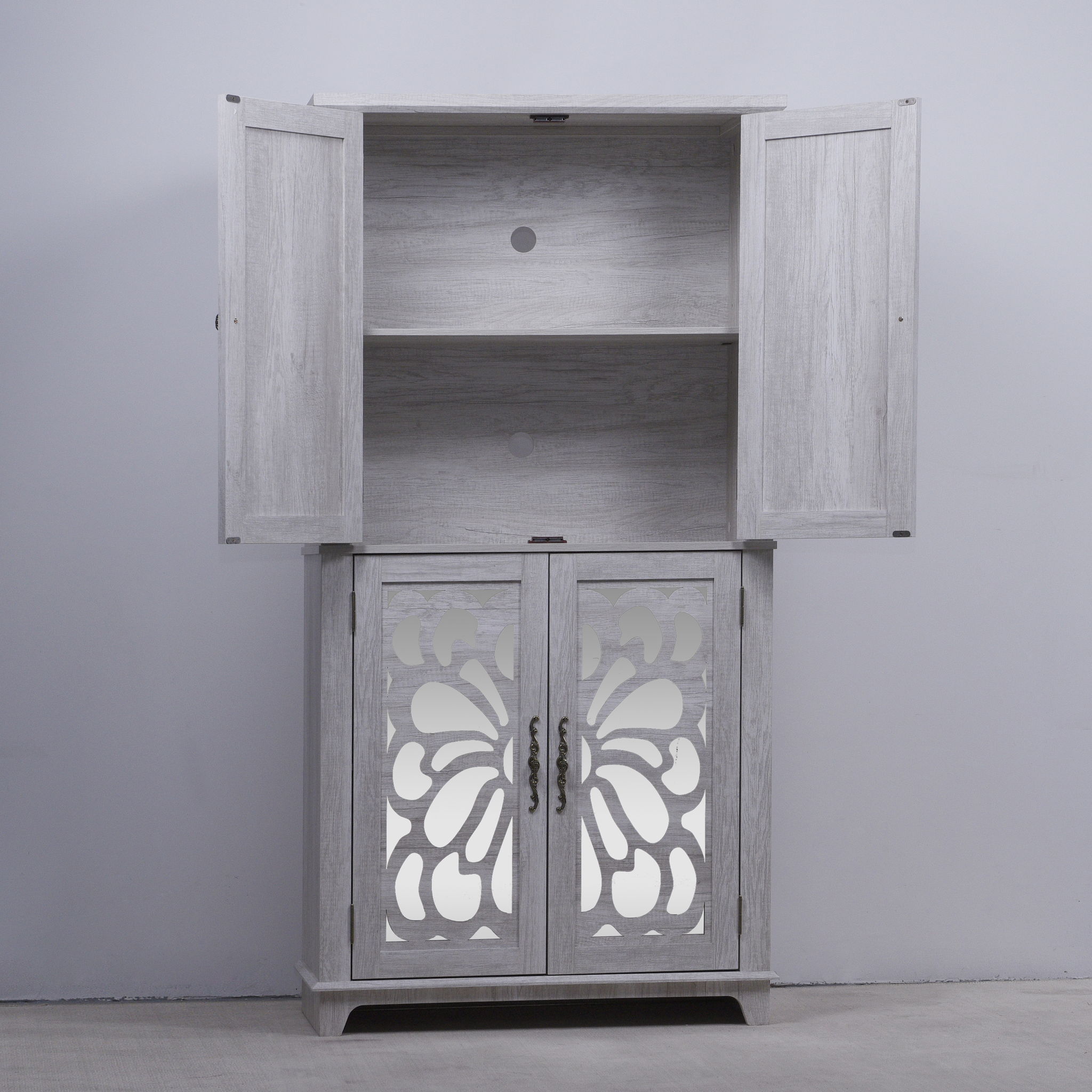 Modern Sideboard Buffet With 4 Mirrored Doors, Adjustable Shelves