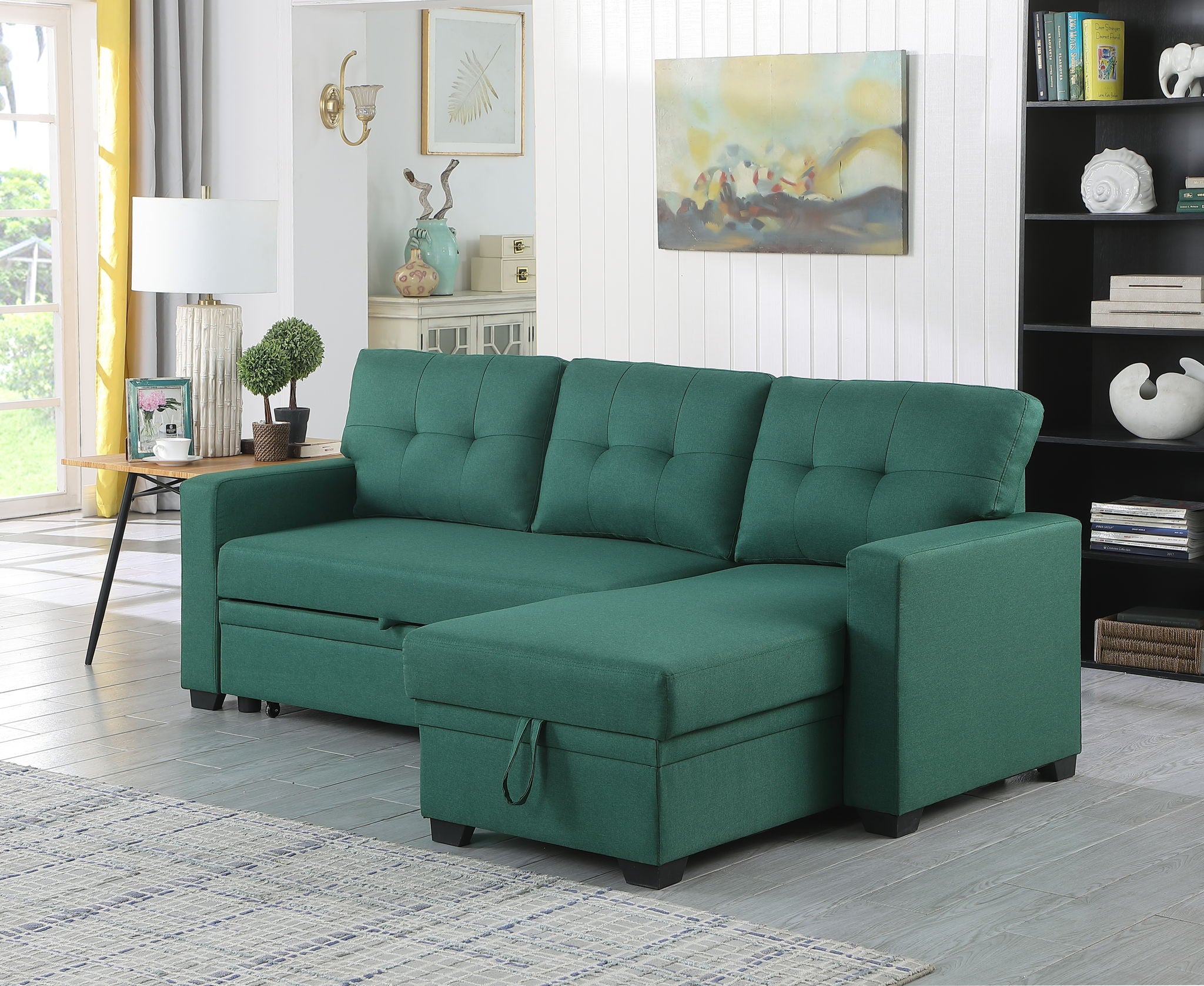 Upholstered Pull Out Sectional Sofa With Chaise