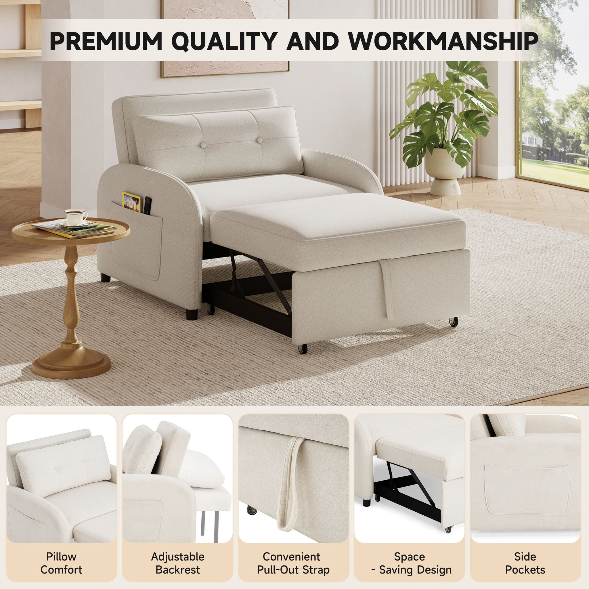 3 In 1 Convertible Sleeper Sofa Bed For Living Room