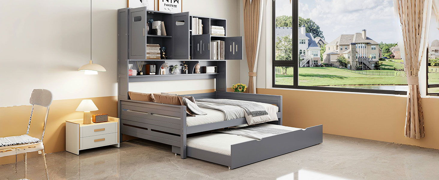 Daybed With All-In-One Cabinet And Shelf
