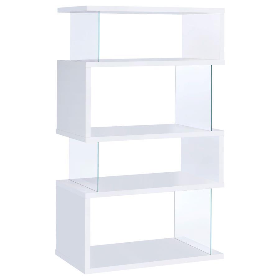 Coaster Fine Furniture Emelle - 4-Shelf Glass Panel Bookshelf | Meri Furniture