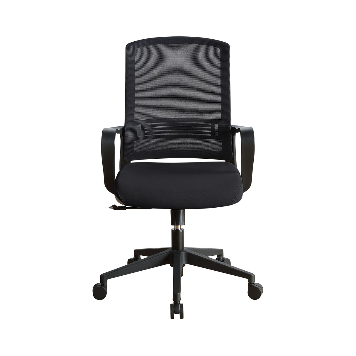 •KD, Office Chair•Seat: Swivel (360 Degrees), and Adjustable Height•Padded Seat Cushion•Back Cushion w/Breathable Mesh Material•5-Star Base w/Casters•Seat Cushion Thickness: 2"•Fixed Armrest