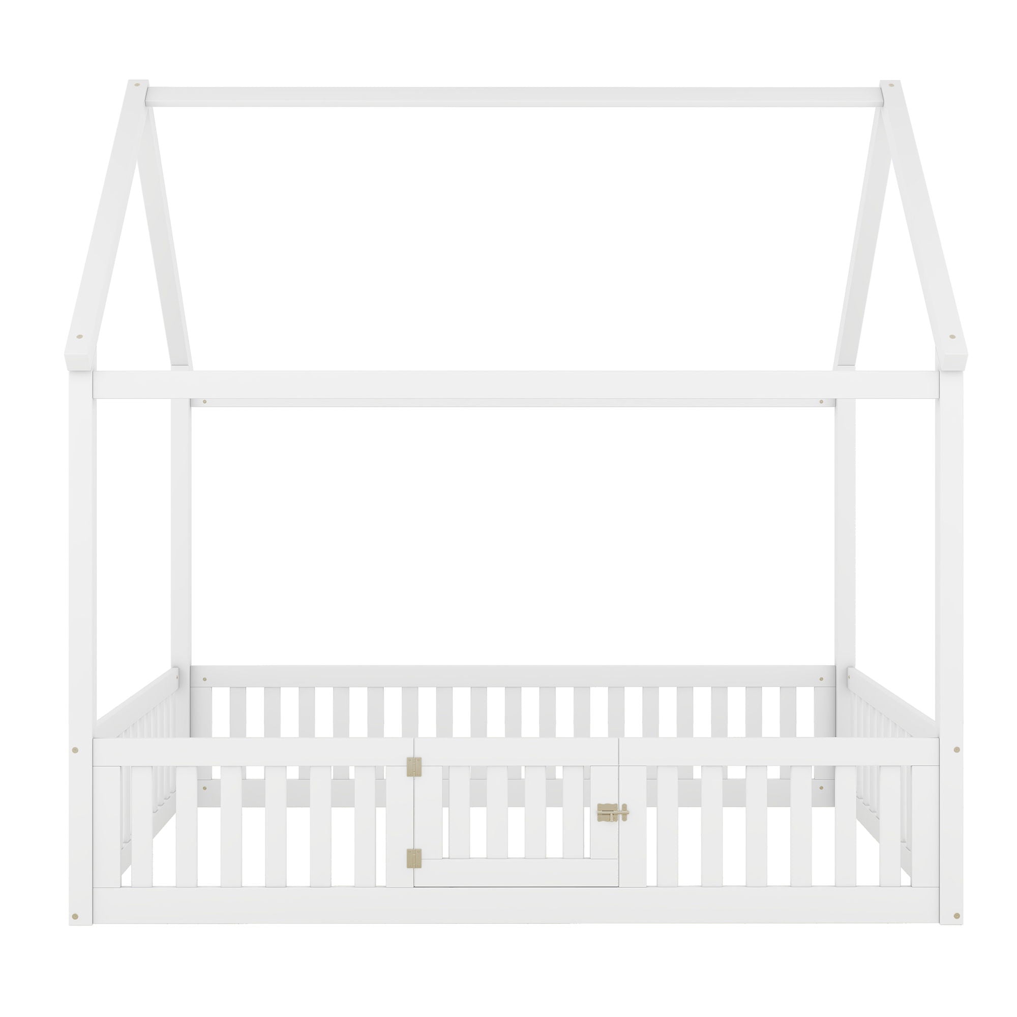 Wood House Bed With Fence And Door