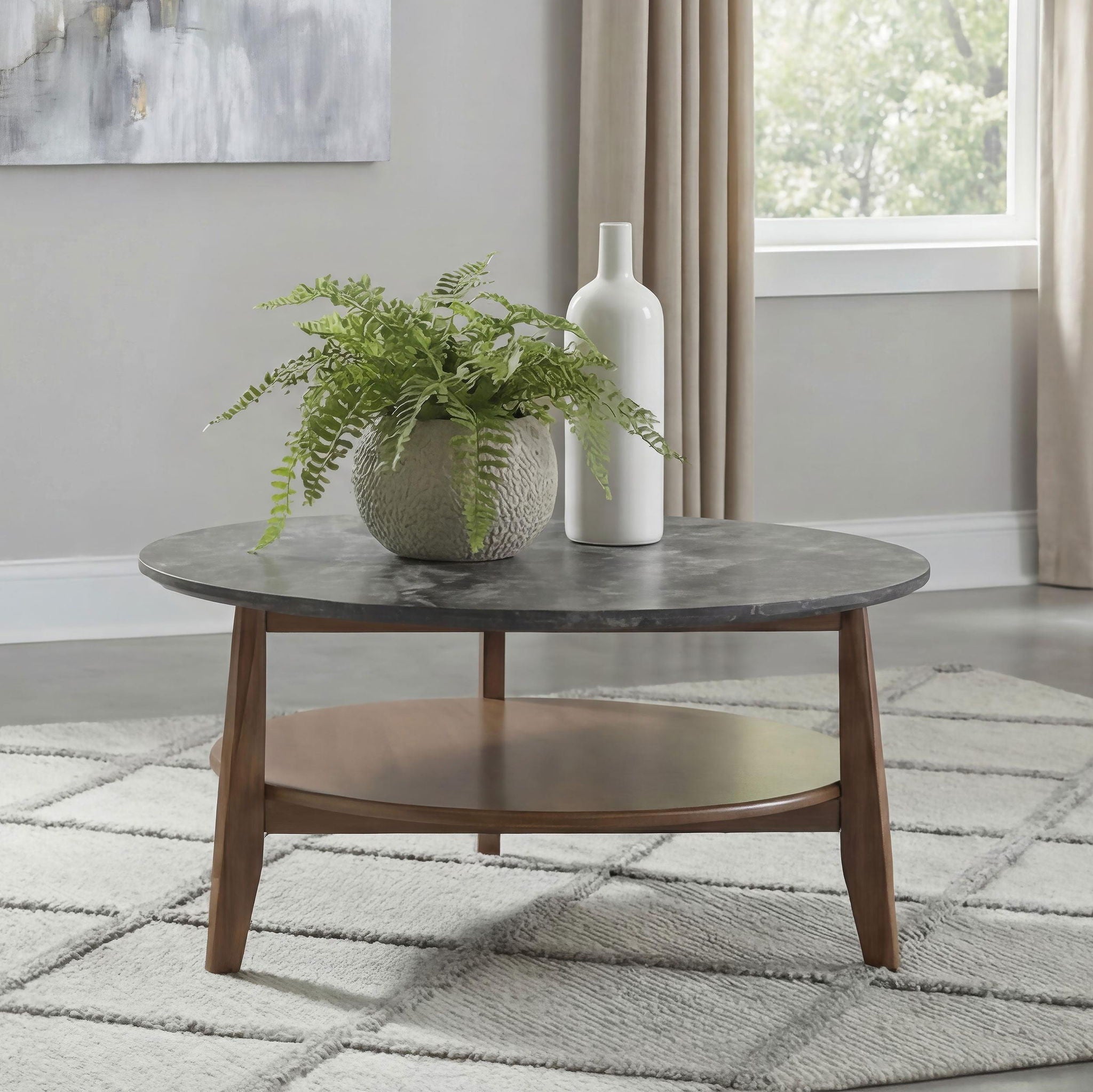 Bradley Round SmartTop Cocktail Coffee Table Smokey Grey and Brown
