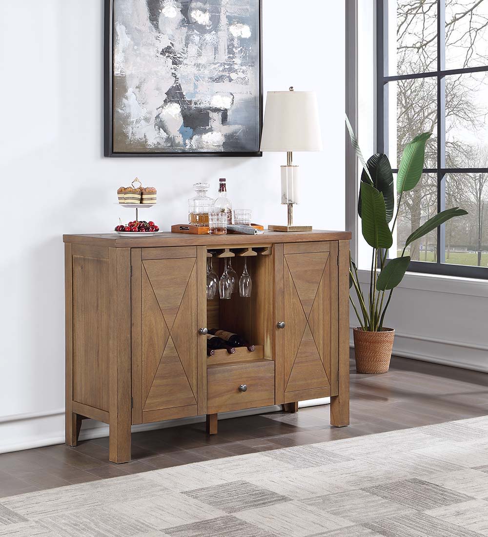 ACME Pascaline - Server - Gray Fabric, Rustic Brown & Oak Finish | Meri Furniture