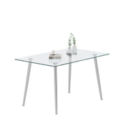 Thick Tempered Glass Top Dining Table & Stainless Steel Legs - Silver