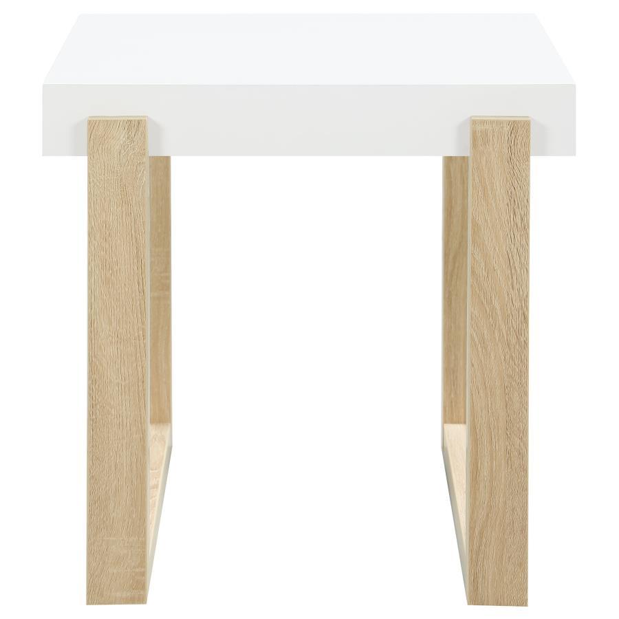 Coaster Fine Furniture Pala - Rectangular End Table - White High Gloss And Natural | Meri Furniture