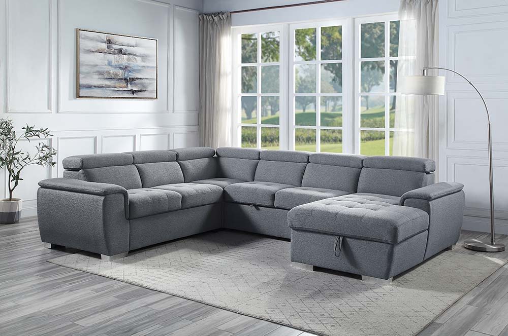 ACME Hanley - Sectional Sofa - Gray Fabric | Meri Furniture