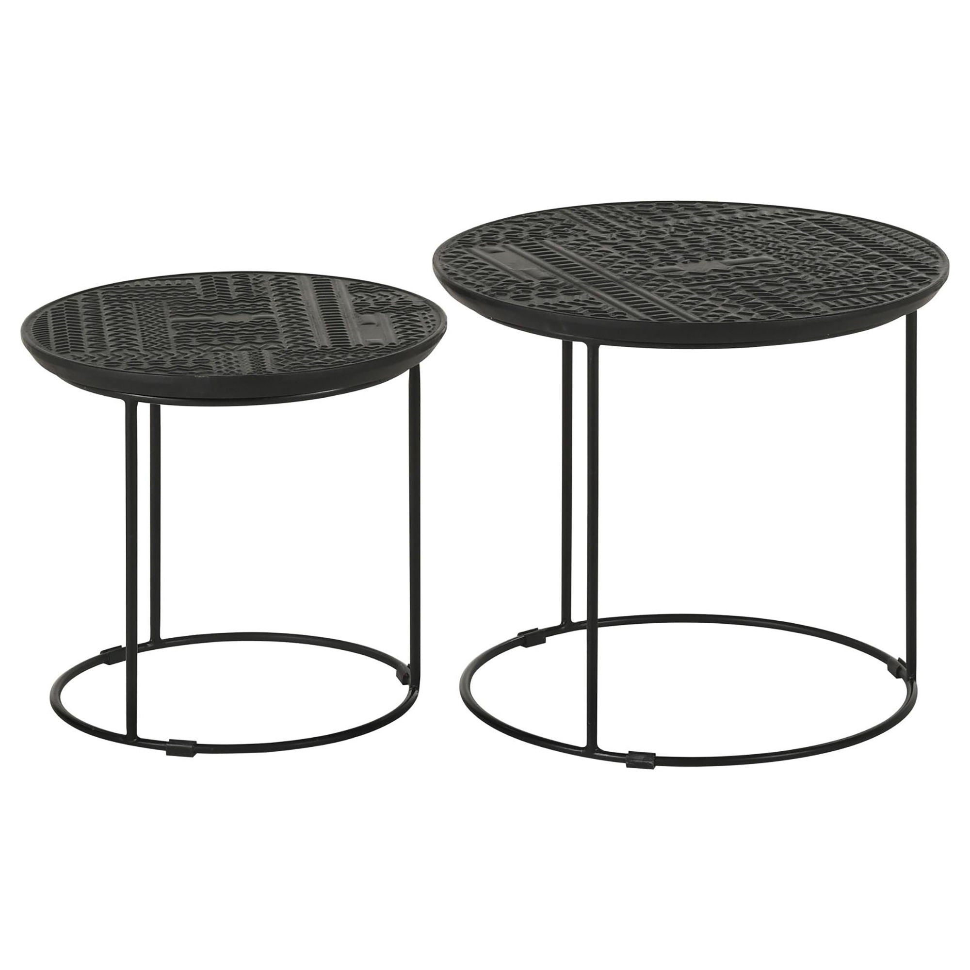 2 Piece Nesting Table With Embossed Tops And Base - Black