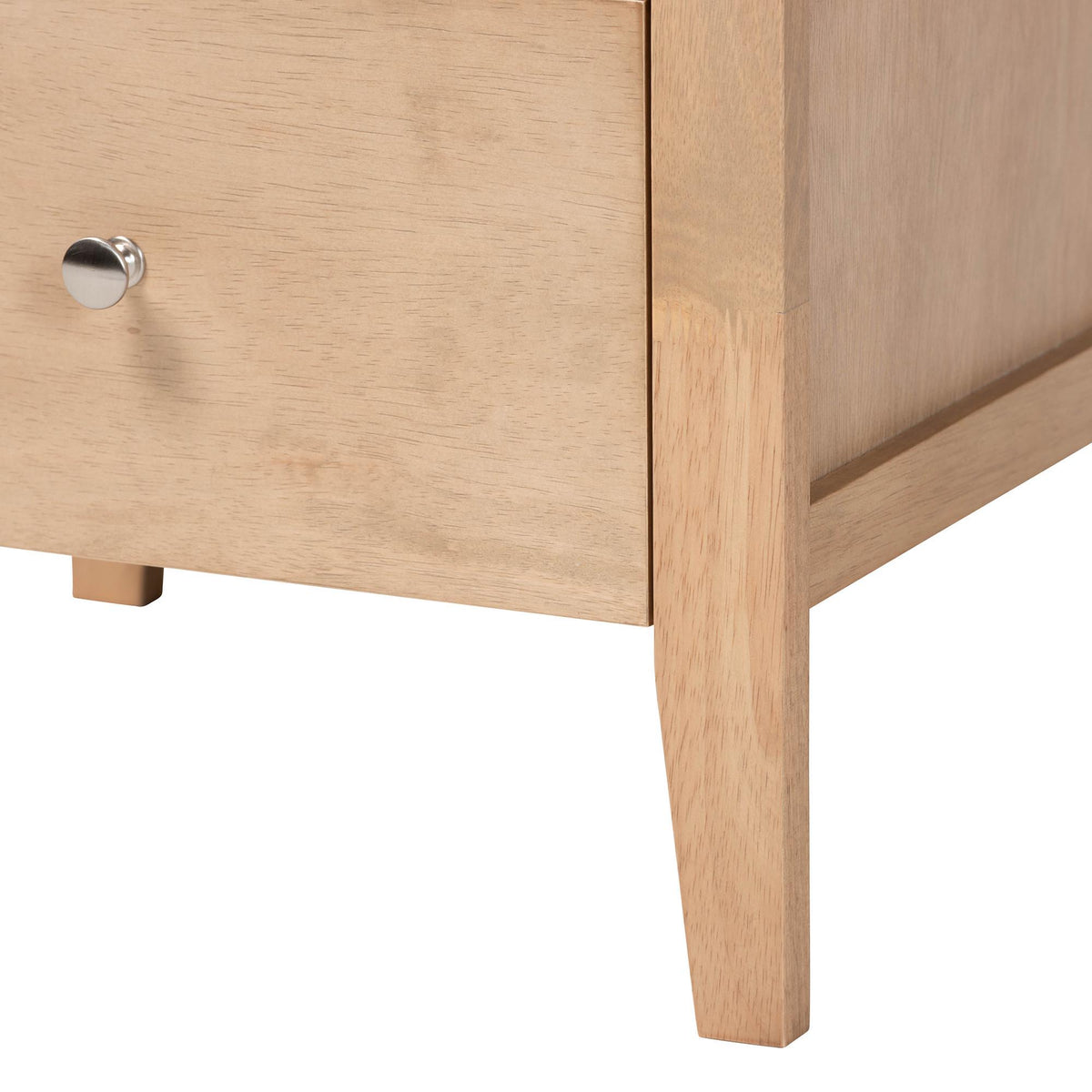 Lara Nightstand - 2-Drawer Bedside Table with Laser-Cut Geometric Overlay for Bedroom or Guest Room, Oak Brown