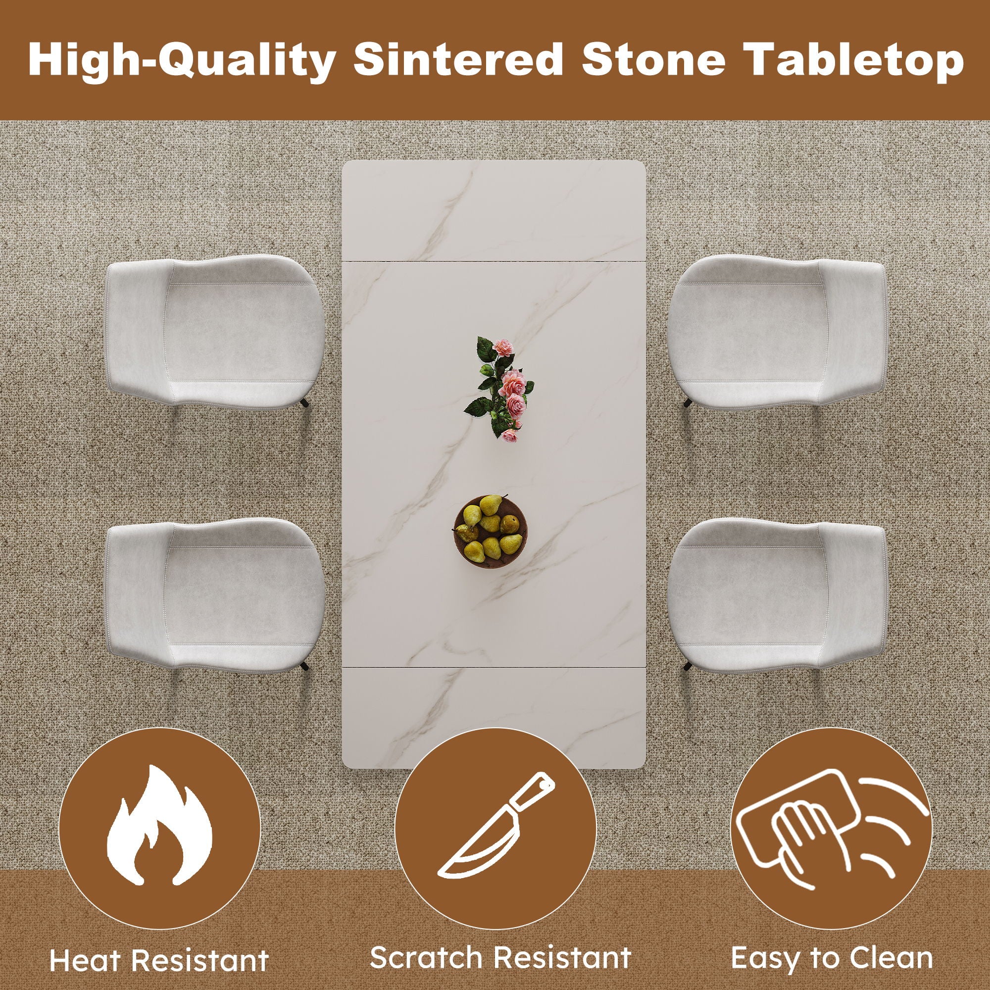 Retractable Sintered Stone Dining Table Set With Chairs