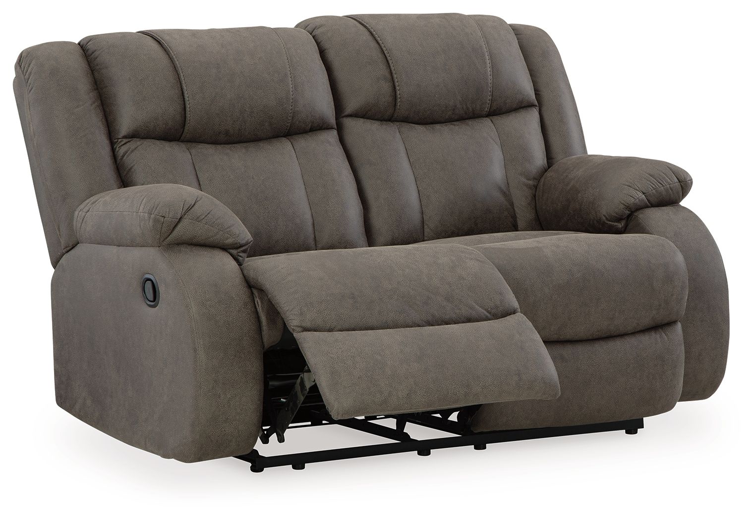 Signature Design by Ashley® First Base - Gunmetal - Reclining Loveseat | Meri Furniture