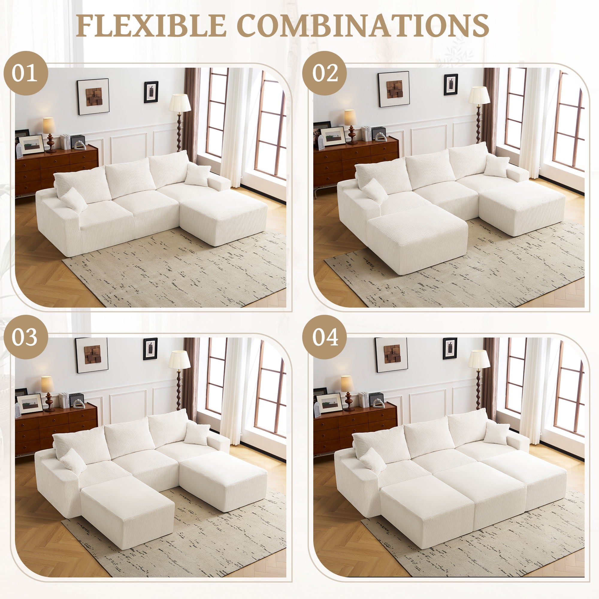 L Shaped Sectional Sofa, Full Compression 3 Seater Cloud Couch With Chaise