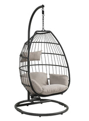 ACME Oldi - Patio Swing Chair - Beige Fabric & Black Wicker | Meri Furniture