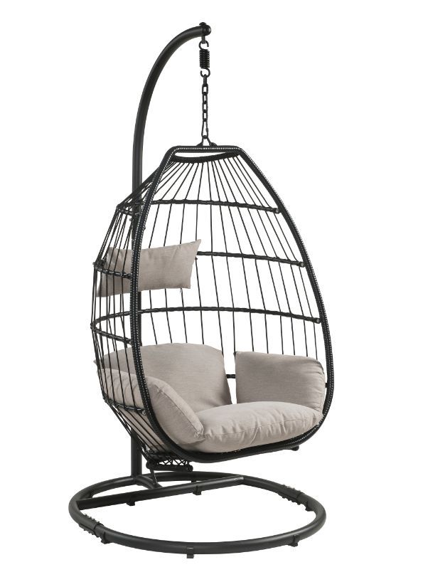 ACME Oldi - Patio Swing Chair - Beige Fabric & Black Wicker | Meri Furniture