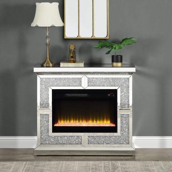 ACME Noralie - Fireplace - Mirrored & Faux Diamonds - Wood | Meri Furniture