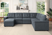 Isla 119"W Gray Woven Fabric 7-Seater Sectional Sofa with Ottoman