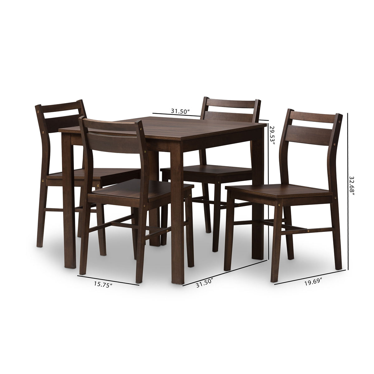 Lovy Modern and Contemporary Walnut-Finished 5-Piece Dining Set
