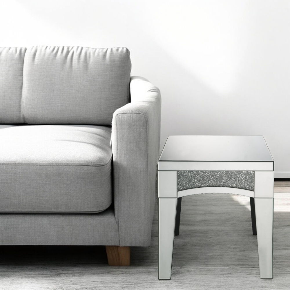 Noralie - 20" X 20" End Table - Mirrored & Faux Diamonds