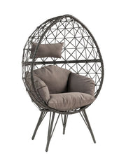 ACME Aeven - Patio Lounge Chair - Light Gray Fabric & Black Wicker | Meri Furniture