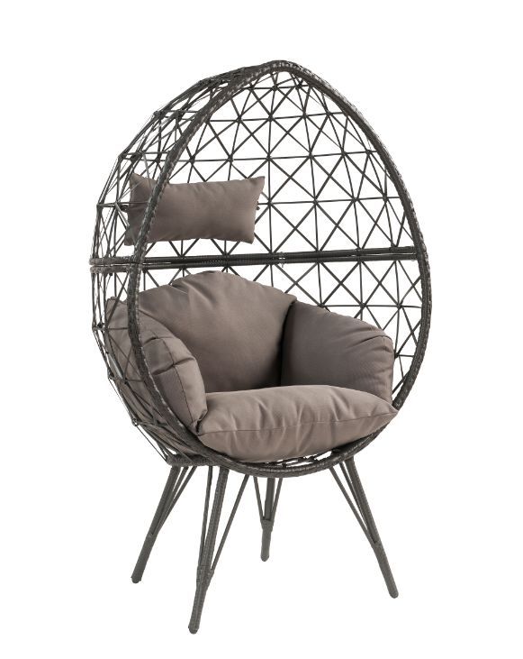 ACME Aeven - Patio Lounge Chair - Light Gray Fabric & Black Wicker | Meri Furniture