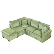 Convertible Sofa Bed Sectional Sofa Sleeper L-Shaped Sofa With A Storage Ottoman, Two Pillows, Two Power Sockets And Two USB Ports For Living Room