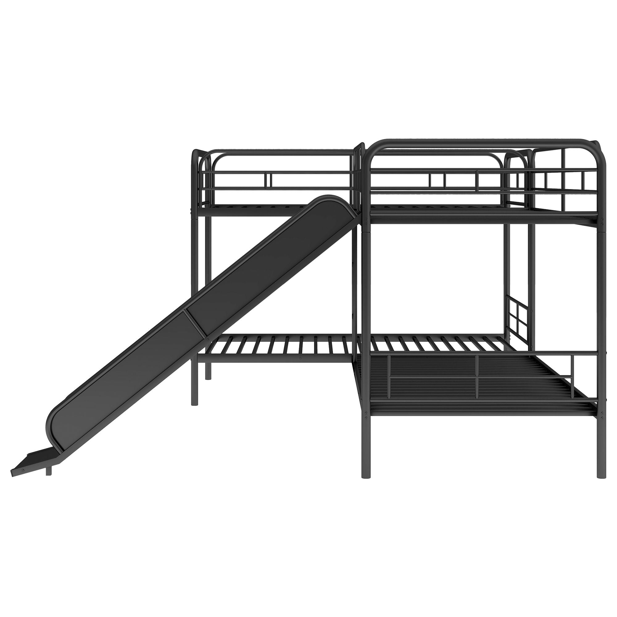 Mission Style Twin Size L-Shaped Bunk Bed With Slide And Ladder - Black