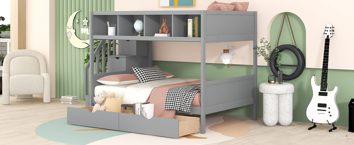 Bunk Bed With Shelfs, Storage Staircase And 2 Drawers