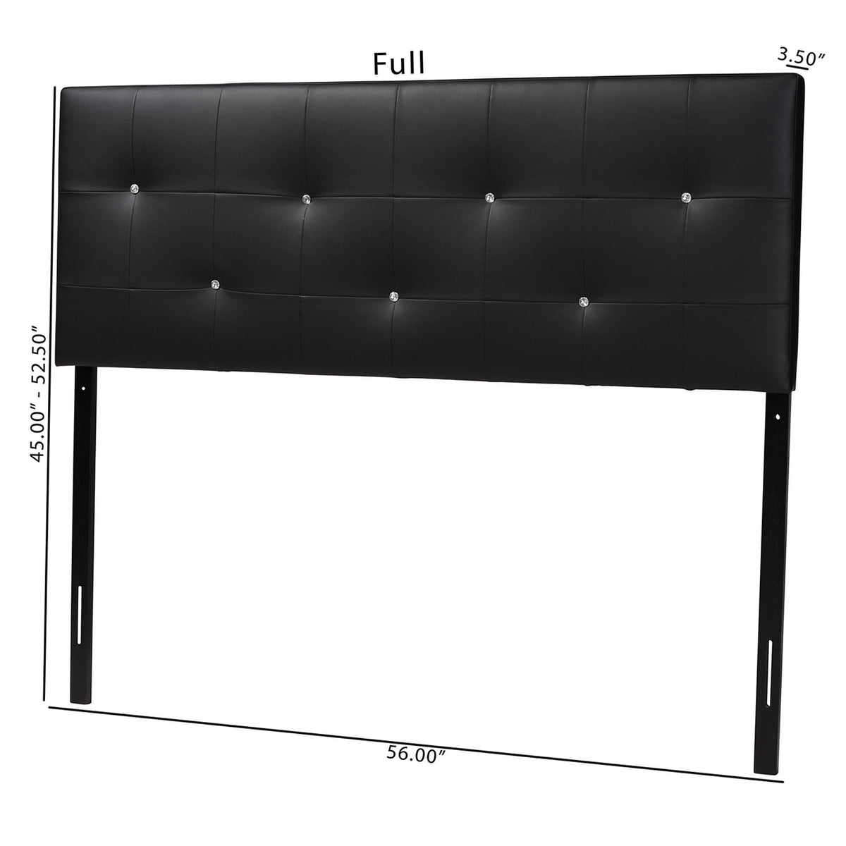 Dalini Modern and Contemporary Queen Black Faux Leather Headboard with Faux Crystal Buttons