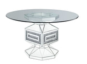 Noralie - 30" Dining Table - Clear Glass, Mirrored & Faux Diamonds
